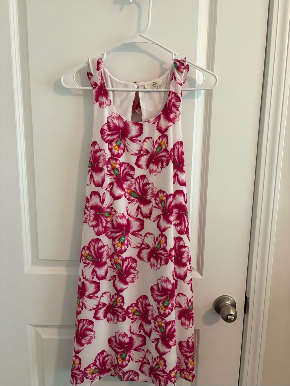 entro White Dress with Pink Floral Print